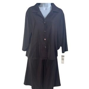 vtg chocolate Brown Button Front Top & Skirt Set XL USA mob wife‎ dark